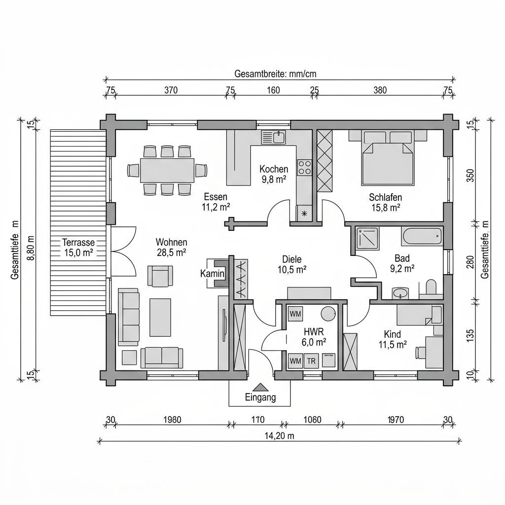 Blockhaus Nordica 116 von Léonwood Holz-Blockhaus mit Pultdach — ebenerdiges Massivholzhaus mit 116 m²