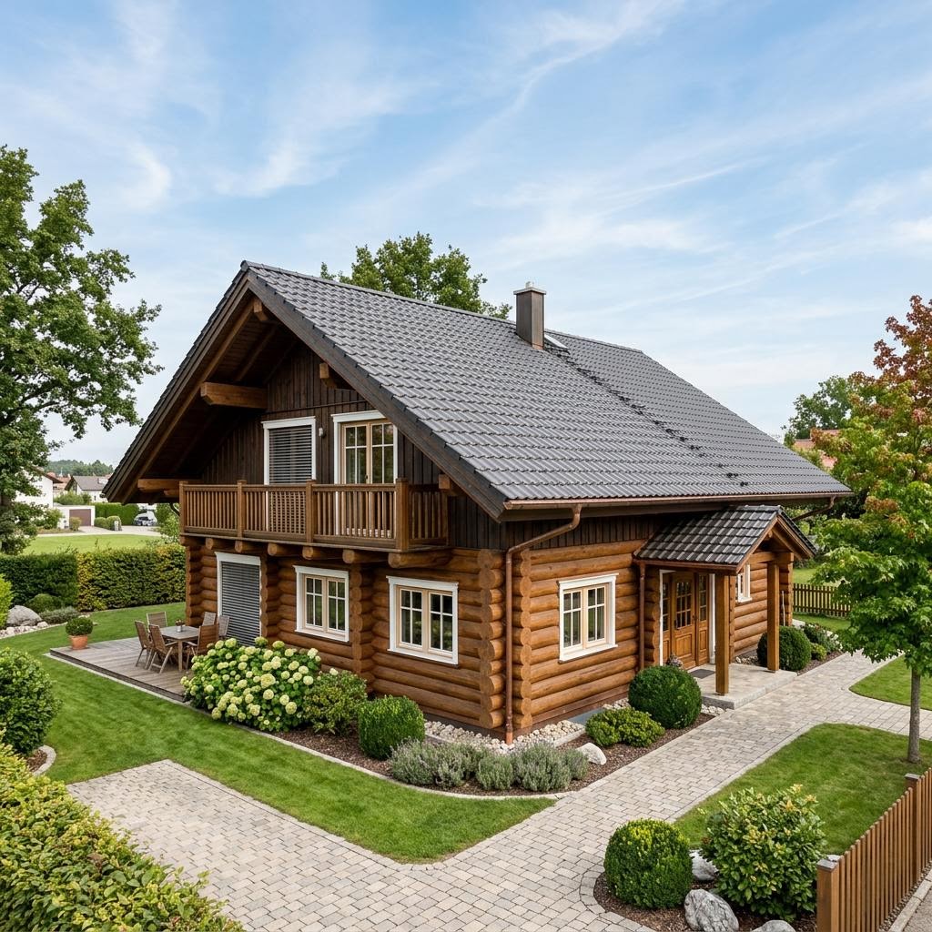 Holzhaus Blockhaus Quebec 168 von Léonwood Holz-Blockhaus — Massivholzhaus mit Satteldach und 168 m²
