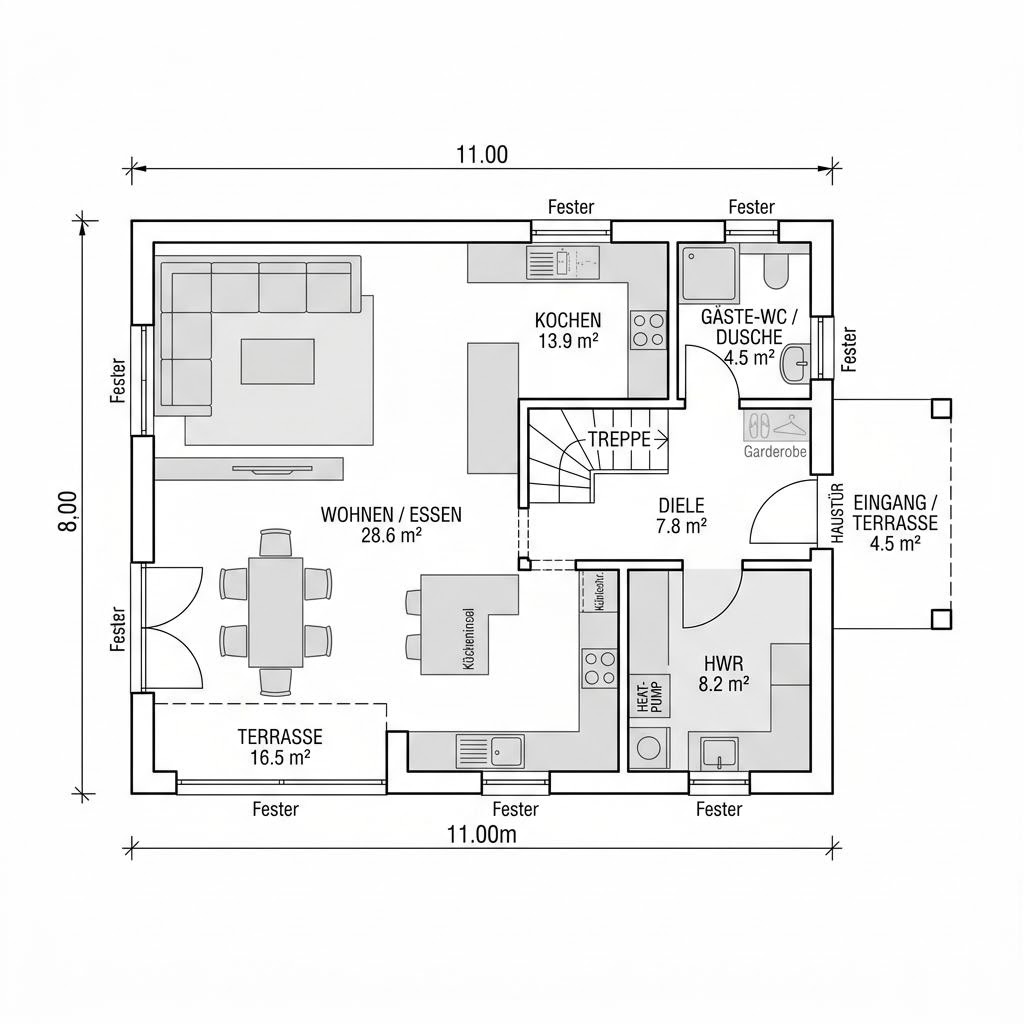 Kubushaus Solution 140 von Living Fertighaus mit Flachdach — kubisches Fertighaus im Bauhausstil mit 140 m²