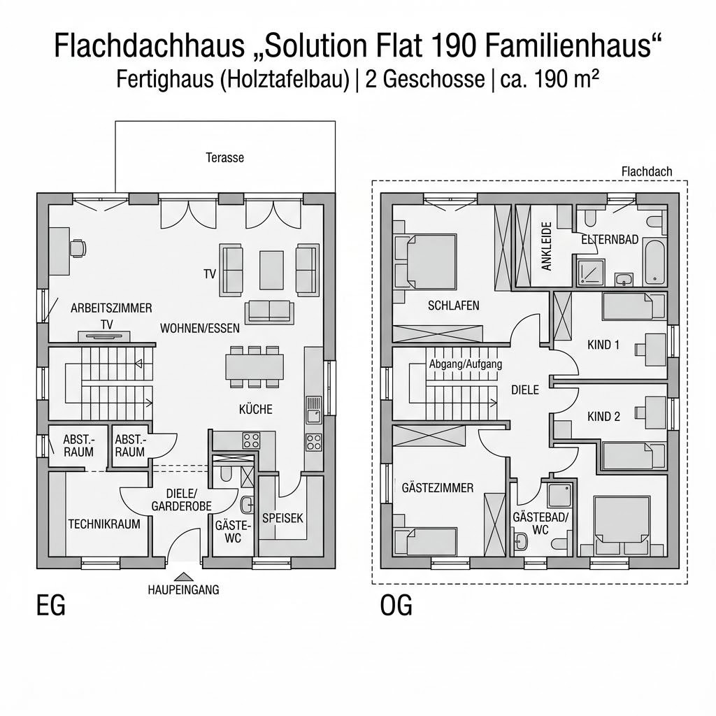 Grundriss Solution Flat 190 Familienhaus – 190 m² Flachdachhaus mit 7 Zimmern