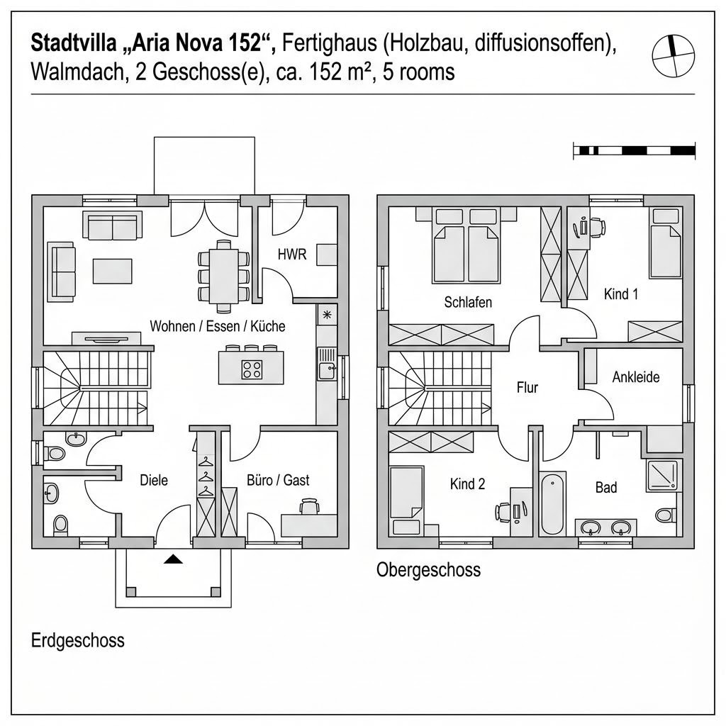 Stadtvilla Aria Nova 152 von LUXHAUS mit Walmdach und Innenhofbezug