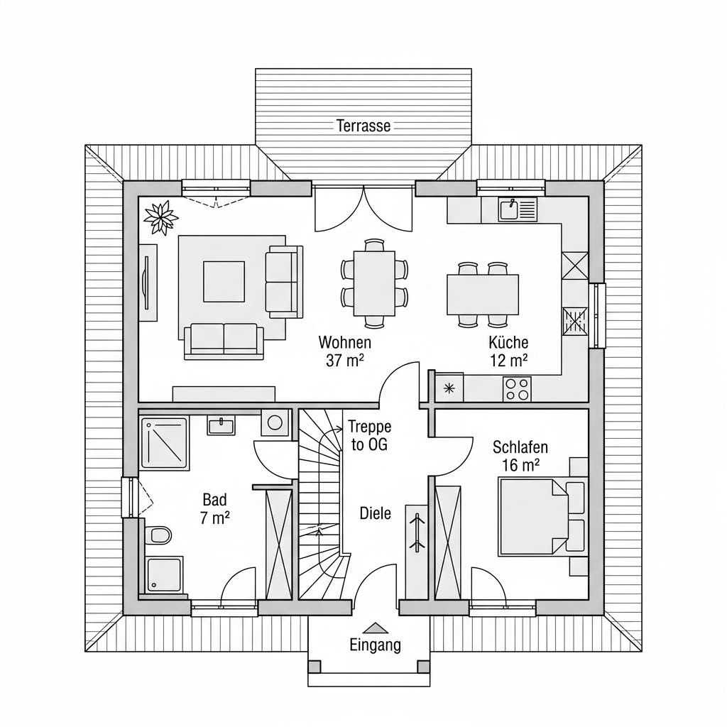 Stadtvilla Domus Lucia 150 von LUXHAUS mit Walmdach und klarer Kubatur