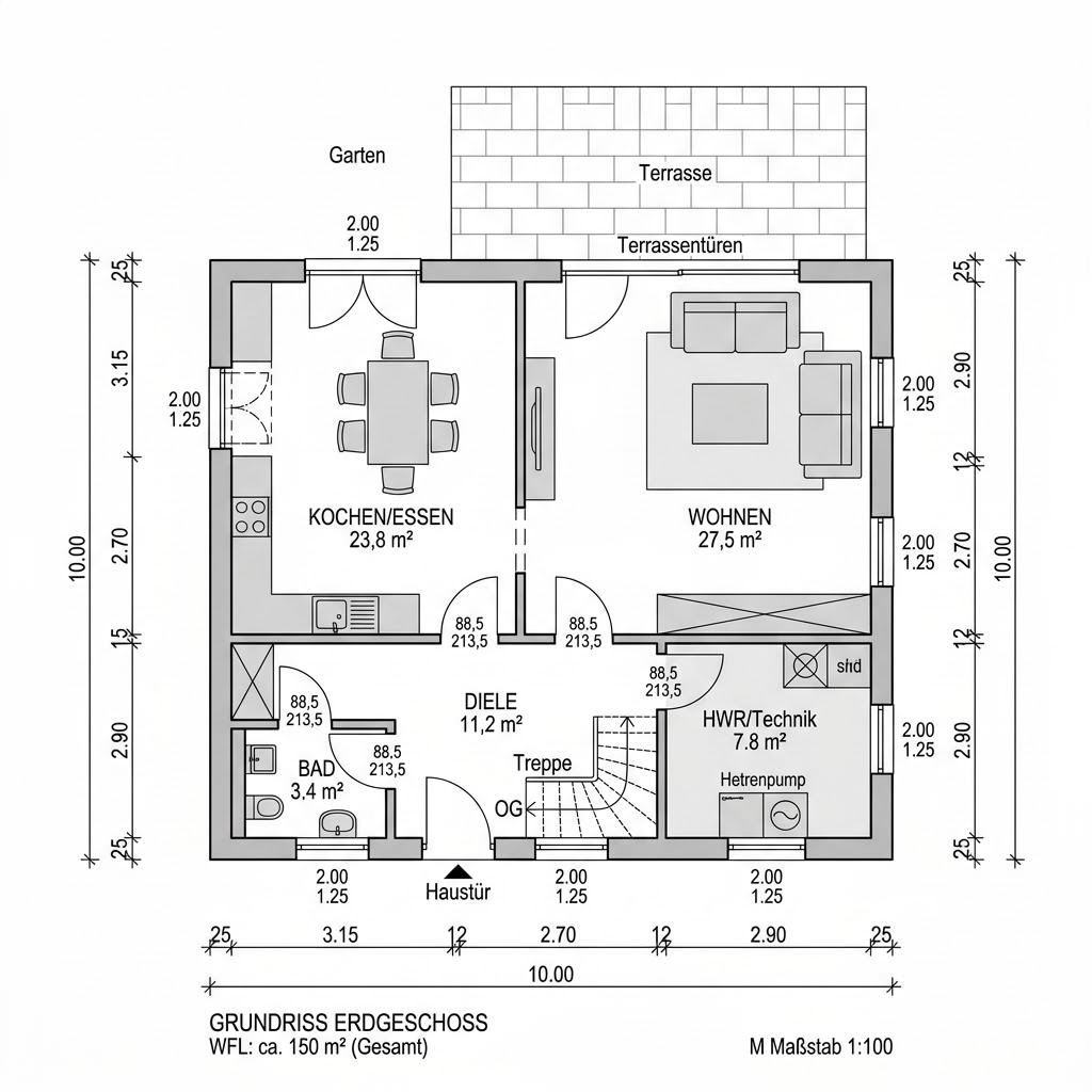 Kubushaus Cube 150 von LUXHAUS mit Flachdach — kubisches Fertighaus im Bauhausstil mit 150 m²