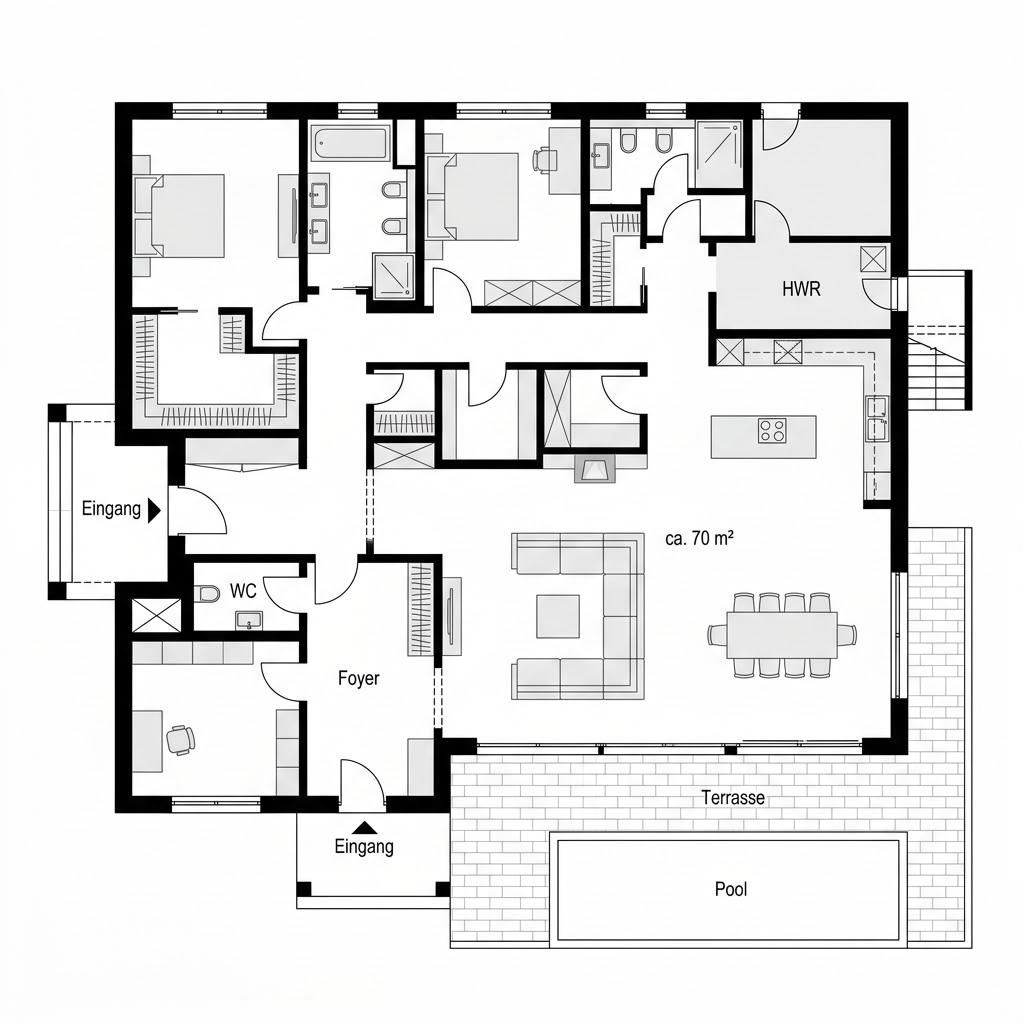 Grundriss Pultdach 175 – 175 m² Luxusvilla & Designerhaus mit 5 Zimmern