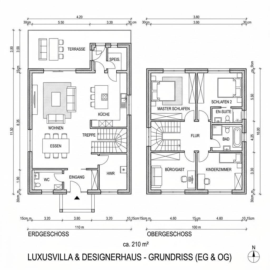 Luxusvilla & Designerhaus Pultdach Design 210 von LUXHAUS — Fertighaus mit rund 210 m²