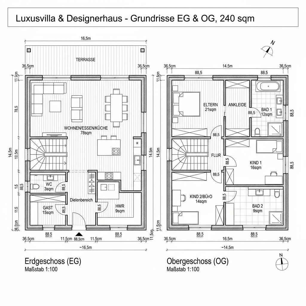 Luxusvilla & Designerhaus Walmdach Villa 240 von LUXHAUS — Fertighaus mit rund 240 m²