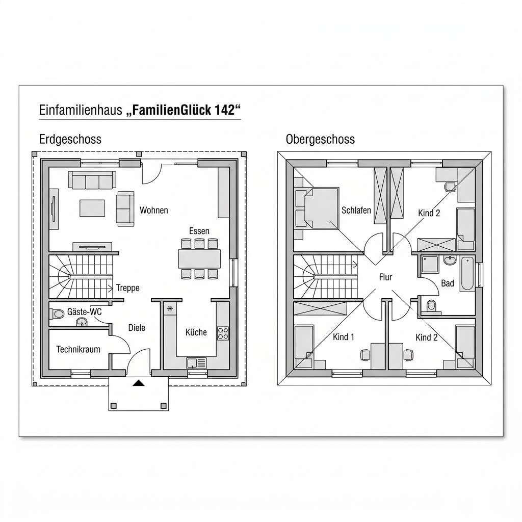 Grundriss FamilienGlück 142 – 142 m² Einfamilienhaus mit 5 Zimmern