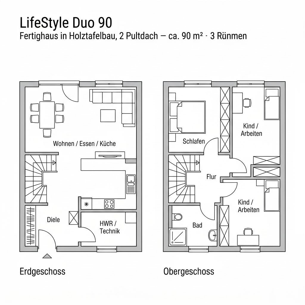 Grundriss LifeStyle Duo 90 von massa haus