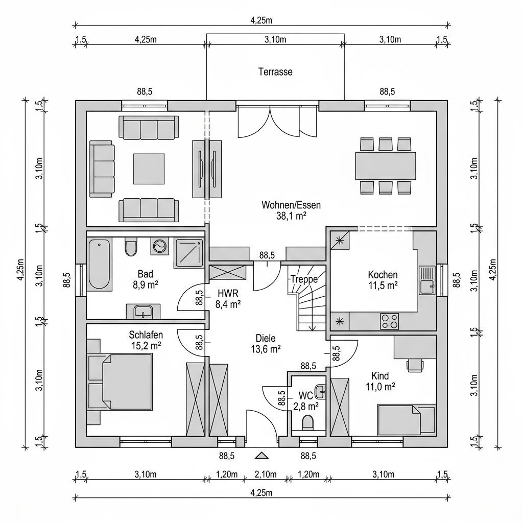 Grundriss Lifestyle Sattel 140 – 140 m² Einfamilienhaus mit 5 Zimmern