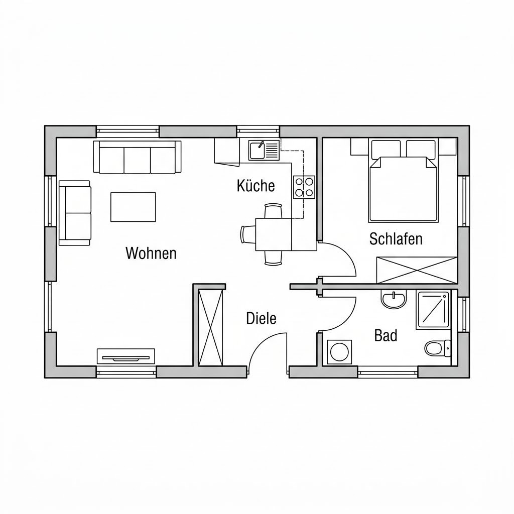 Grundriss Solo Modul 45 von McCube — 45 m², 2 Zimmer