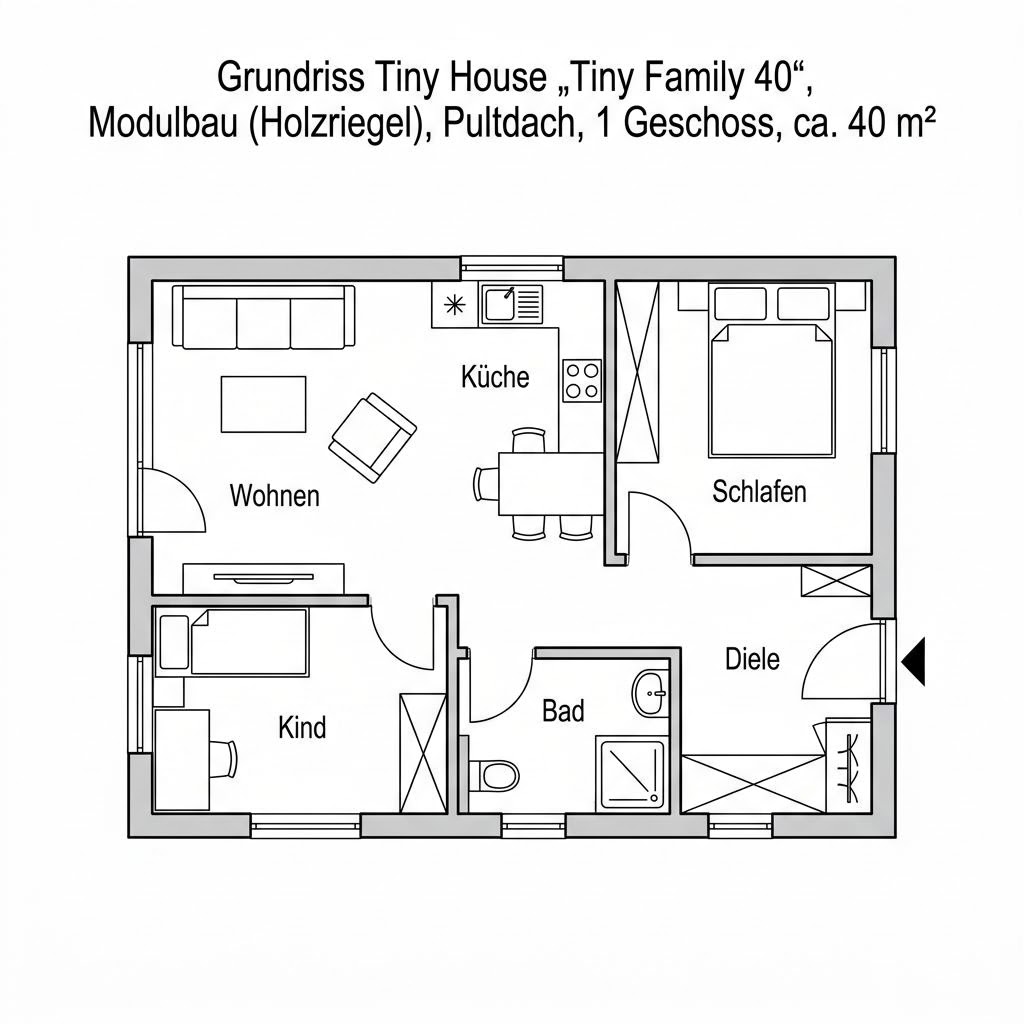 Grundriss Tiny Family 40 von McCube — 40 m², 3 Zimmer