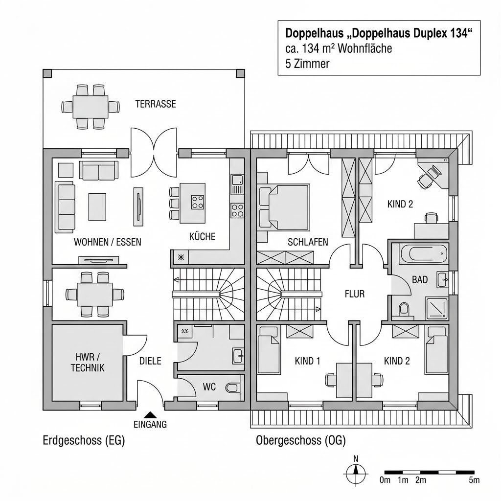 Grundriss Doppelhaus Duplex 134 von Meisterstück-HAUS
