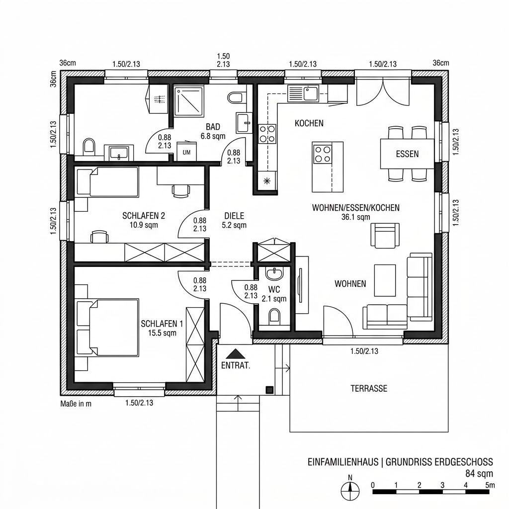 Modulhaus COMMOD Modul Family 84 von Commod-Haus — kombiniertes Holzmodulhaus mit Flachdach