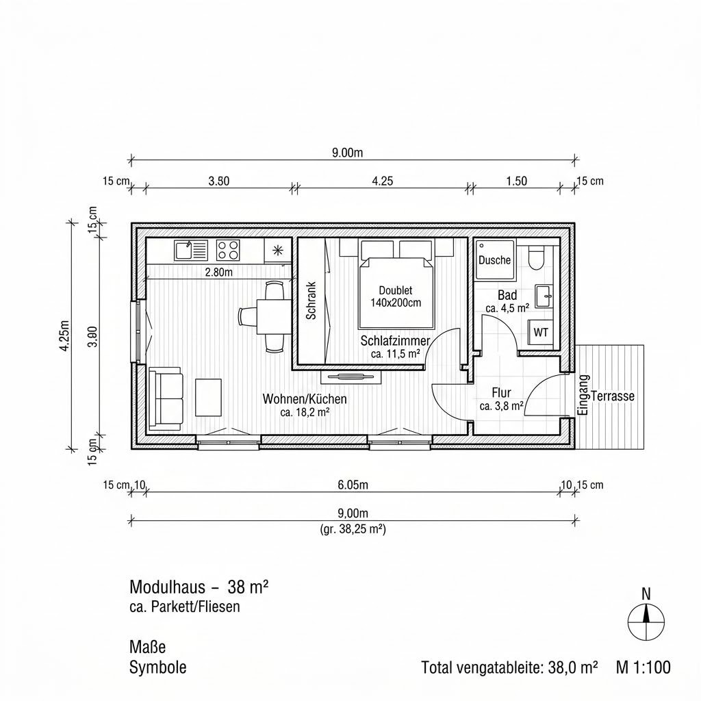 Grundriss Wohnmodul S-38 Grundriss Wohnmodul S-38 von Conliving