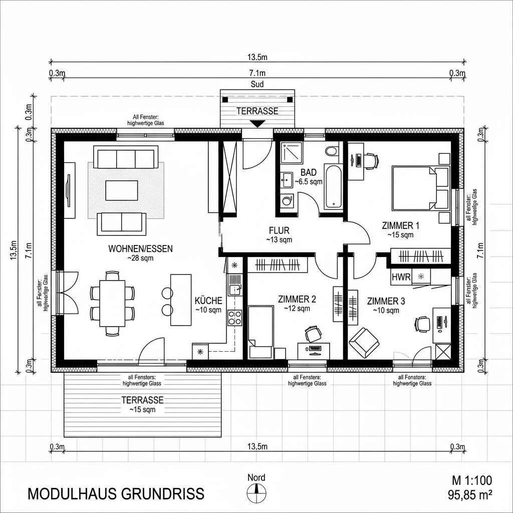 Modulhaus Modulhaus Autark 96 von Wohnwagon — Massivholzbau mit rund 96 m²