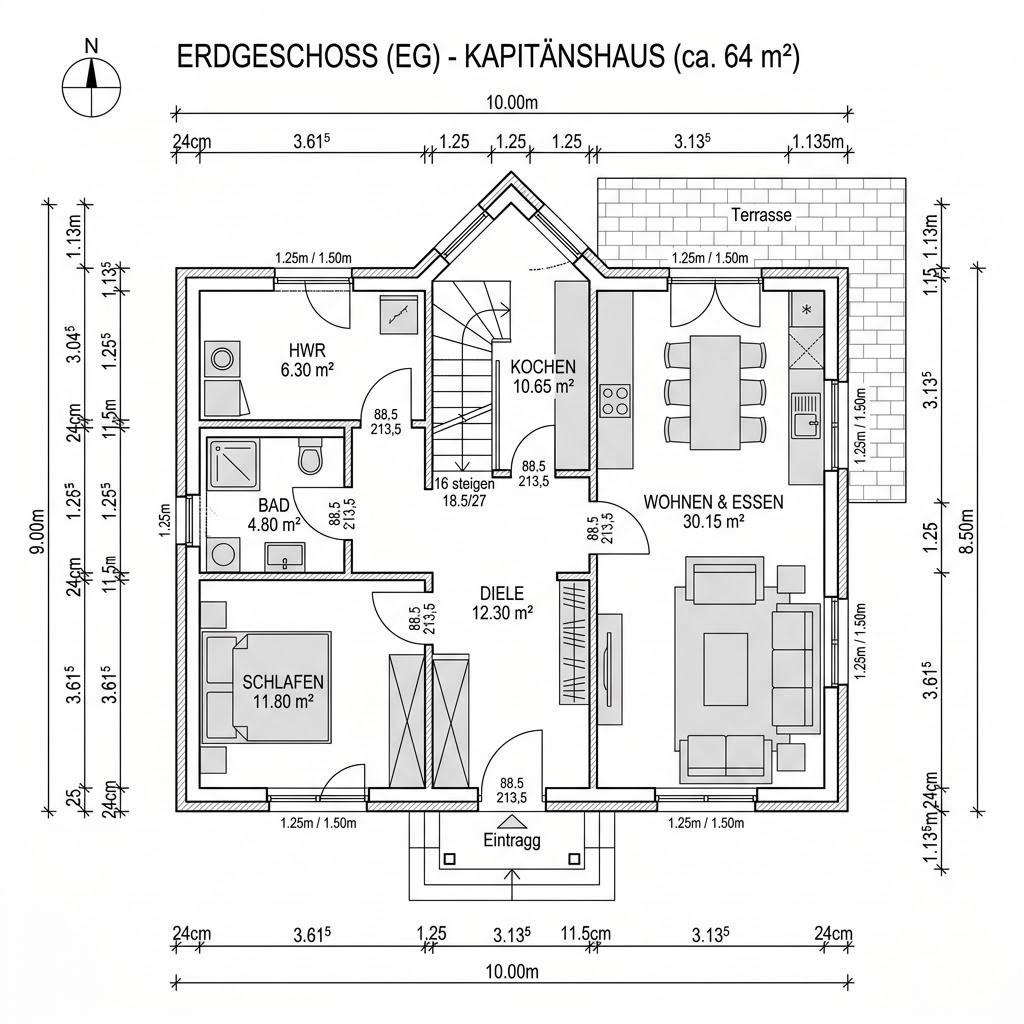 Grundriss Kapitänshaus Husum 128 von Nordic Haus