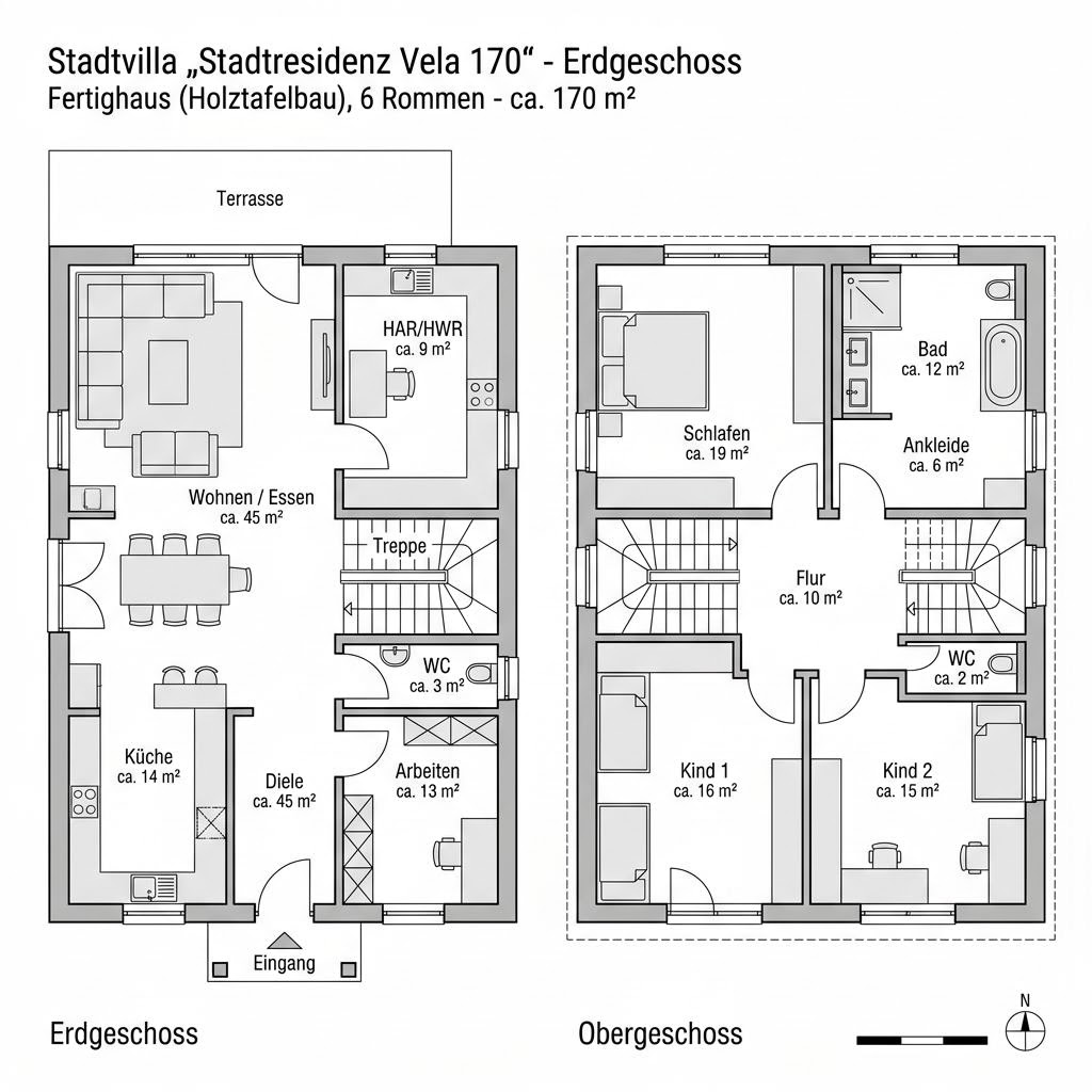 Stadtvilla Stadtresidenz Vela 170 von OKAL Haus mit Walmdach und Wintergarten-Anschluss