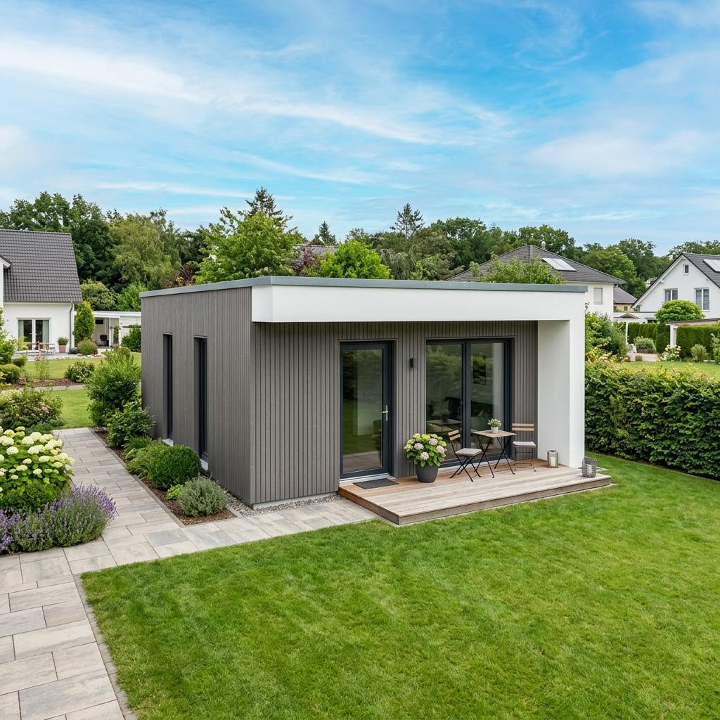 Gartenmodul 30 von Regnauer Hausbau Gartenmodul 30 von Regnauer Hausbau mit Flachdach — Fertighaus-Wohnmodul mit 30 m²