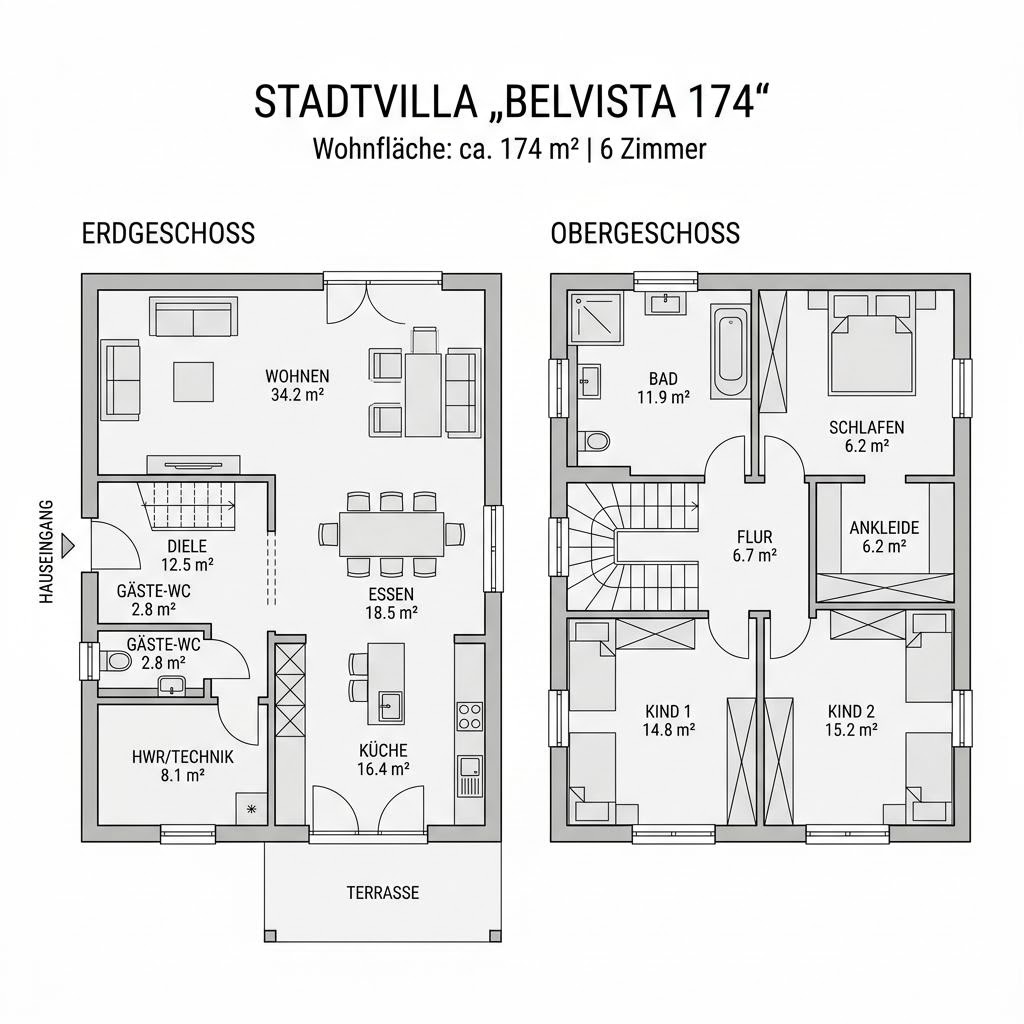Stadtvilla Belvista 174 von RENSCH-HAUS mit Zeltdach und umlaufendem Balkon