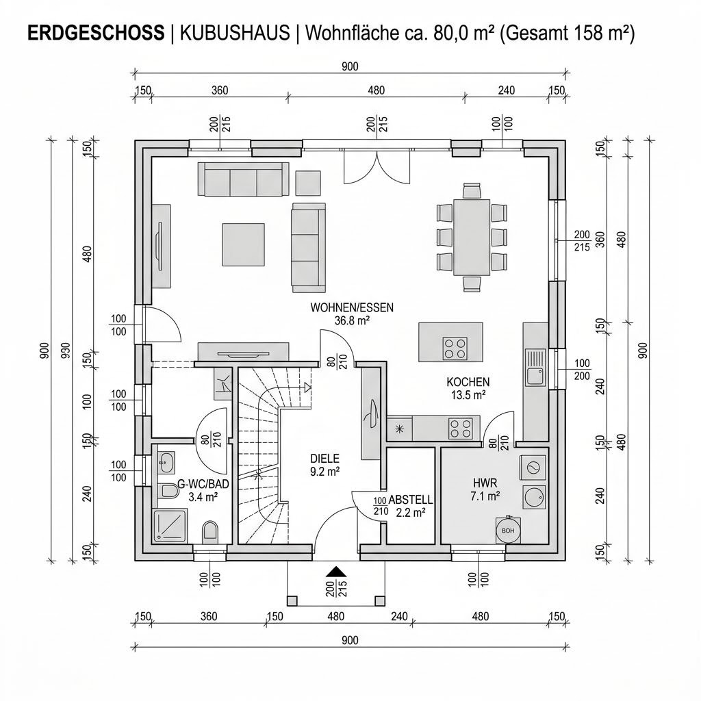 Kubushaus Clou 158 von RENSCH-HAUS mit versetztem Pultdach — kubisches Fertighaus im Bauhausstil mit 158 m²