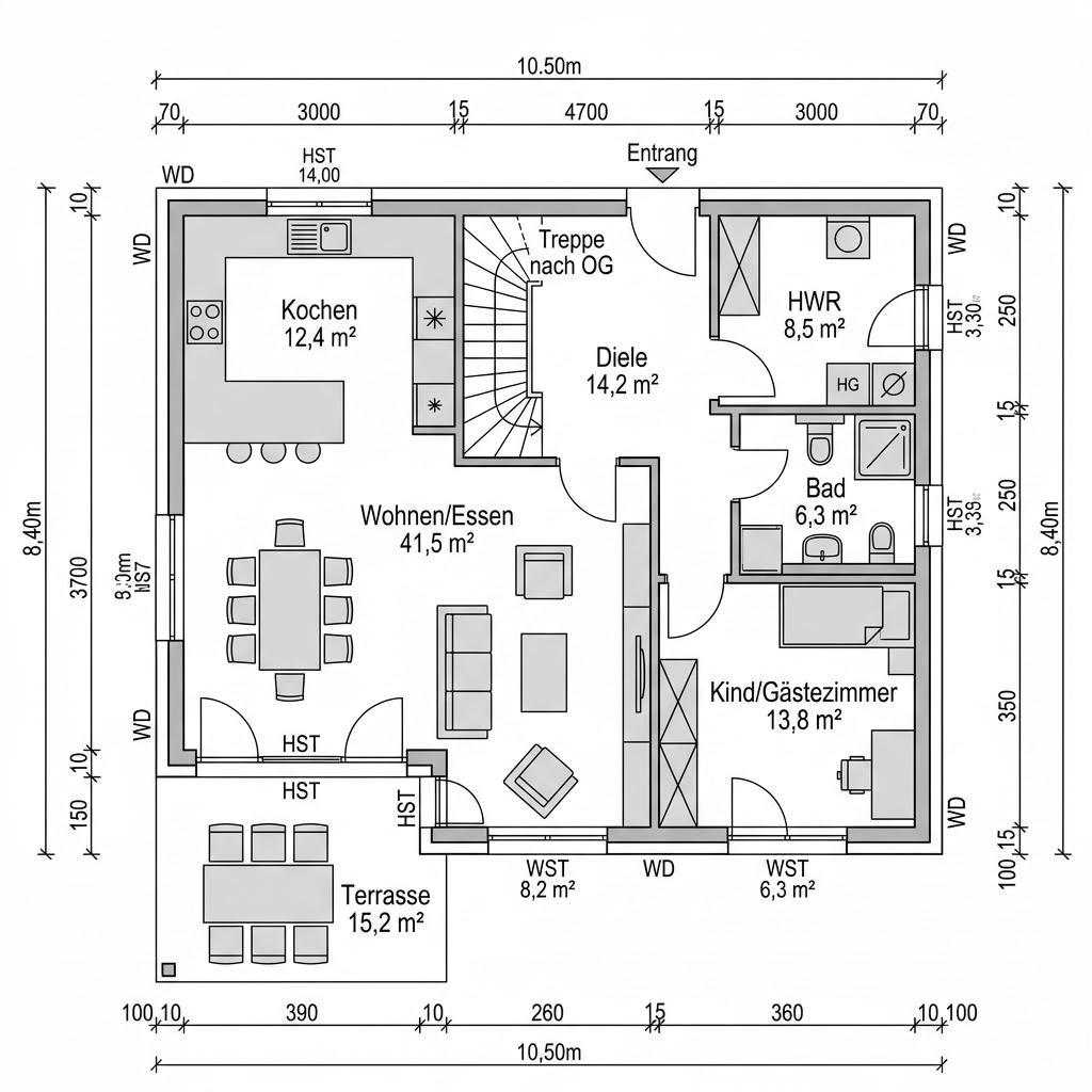 Stadtvilla Villa Turm 158 von RENSCH-HAUS mit Turmdach — 158 m²