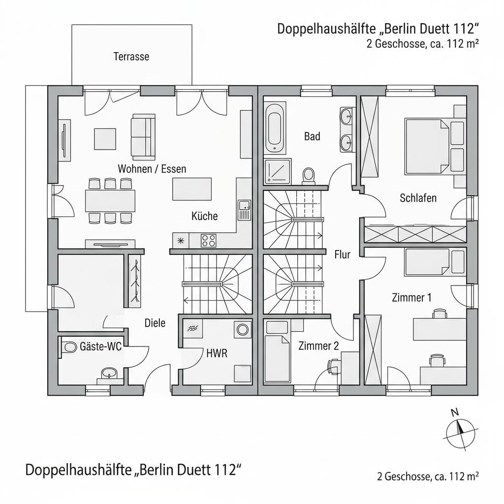 Grundriss Berlin Duett 112 Grundriss Berlin Duett 112 von Roth-Massivhaus