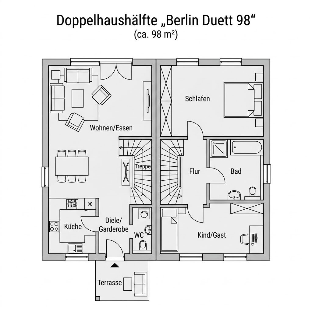 Grundriss Berlin Duett 98 Grundriss Berlin Duett 98 von Roth-Massivhaus