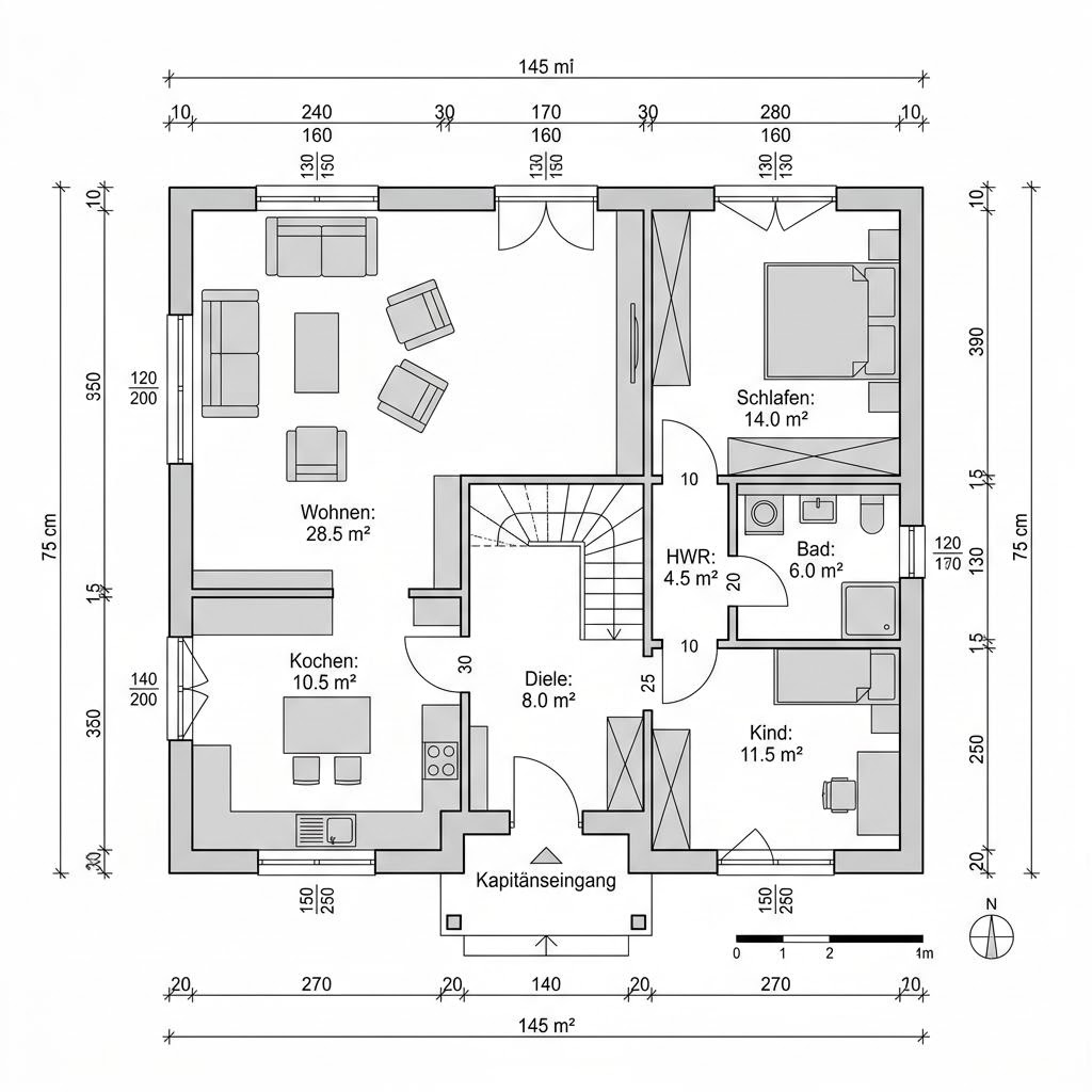 Grundriss Kapitänshaus Stralsund 145 von ScanHaus Marlow
