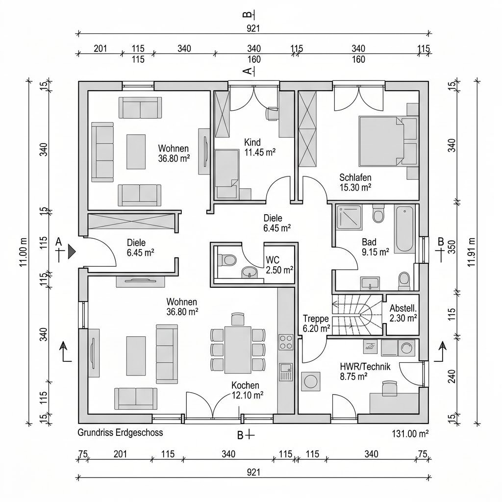 Grundriss Nordic Zwerch 131 – 131 m² Einfamilienhaus mit 4 Zimmern