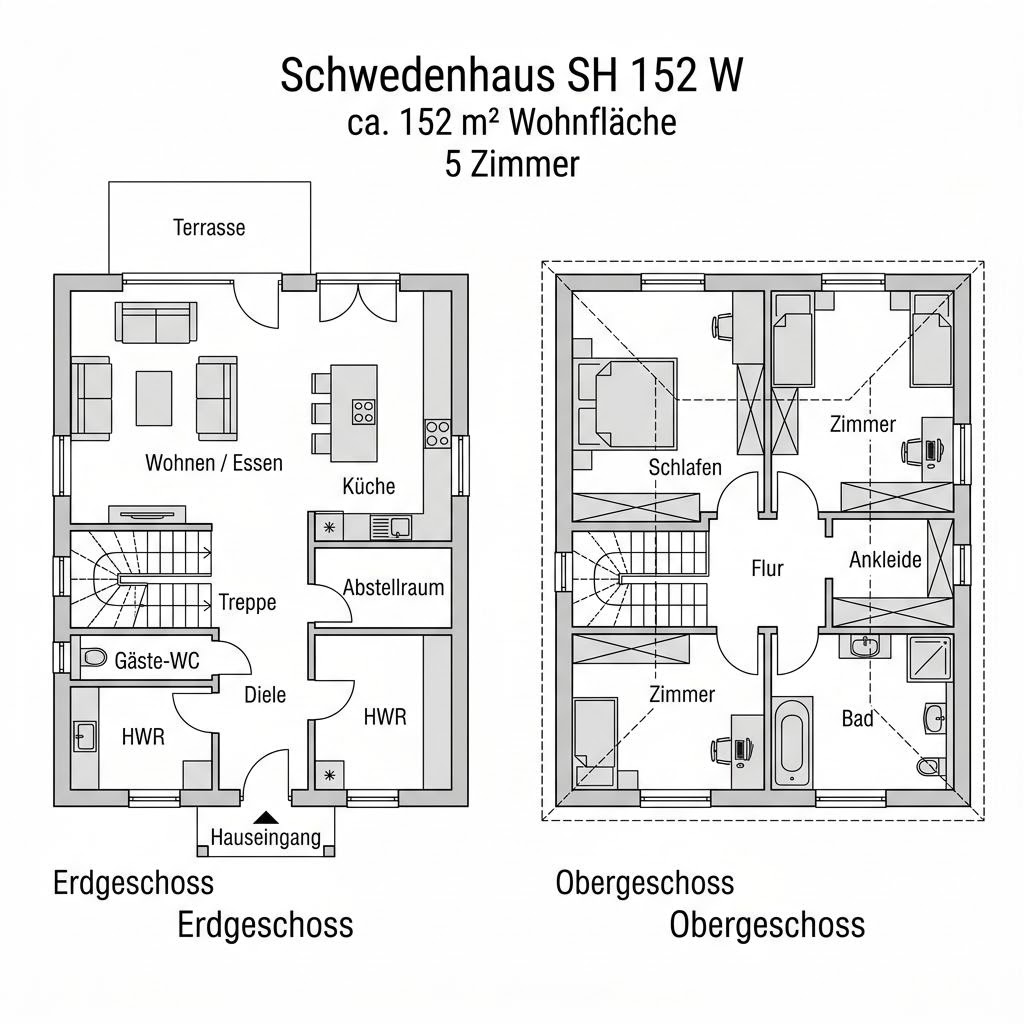 Grundriss Schwedenhaus SH 152 W von ScanHaus Marlow