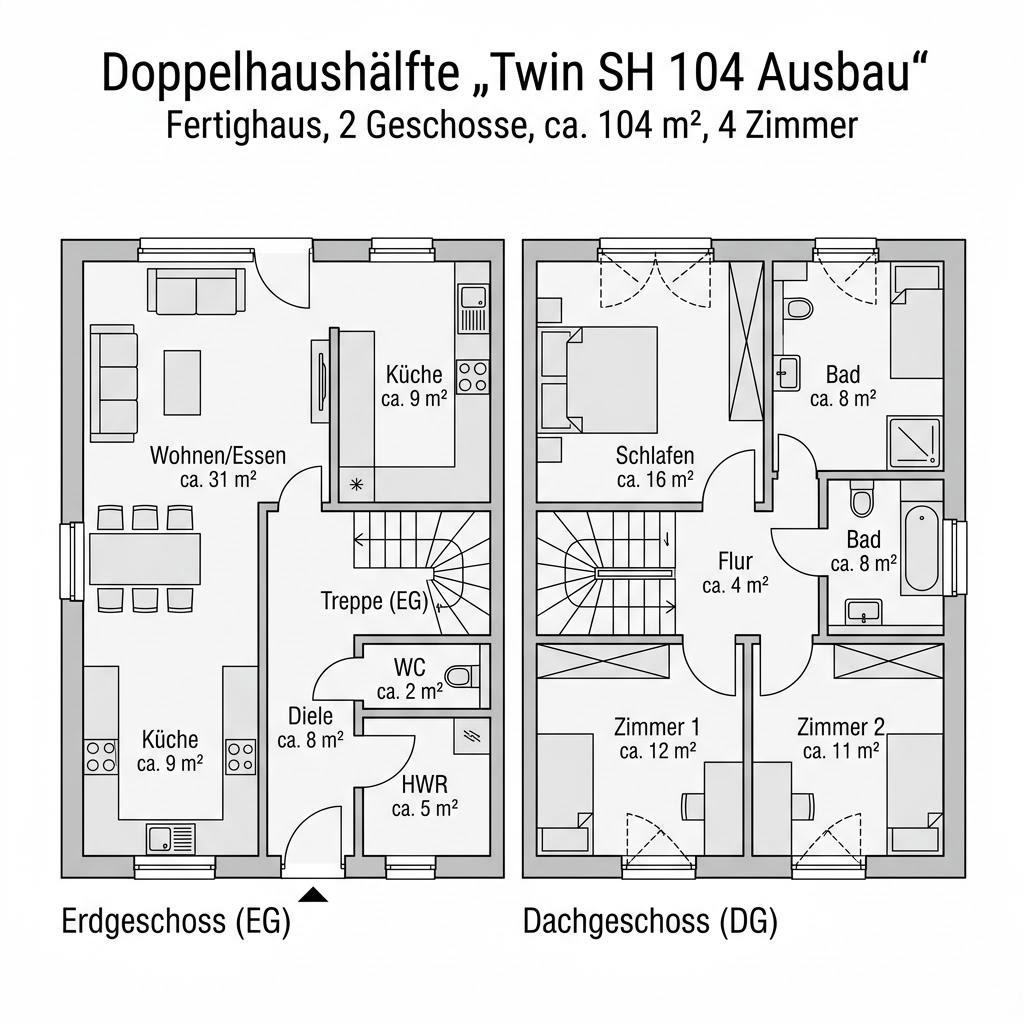 Grundriss Twin SH 104 Ausbau von ScanHaus Marlow