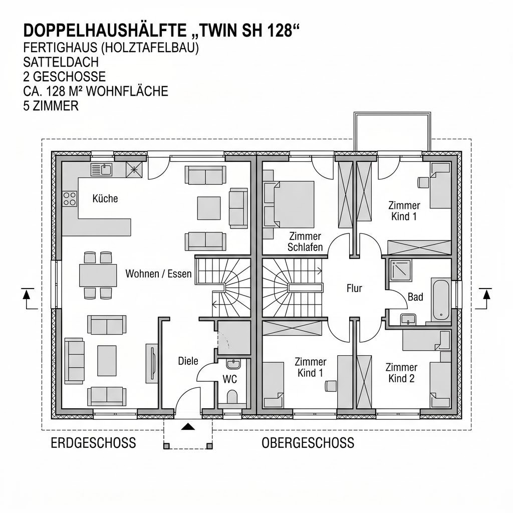 Grundriss Twin SH 128 von ScanHaus Marlow