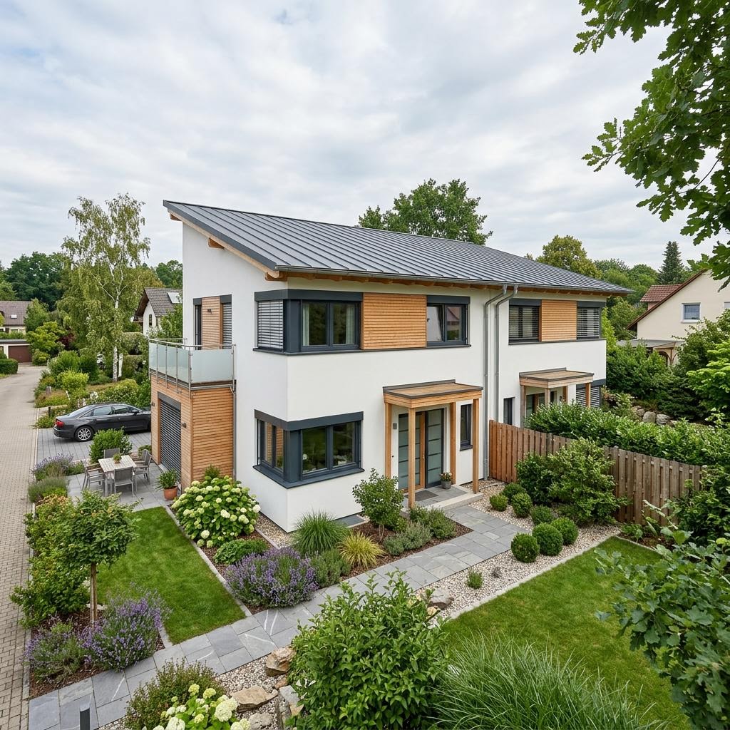 Doppelhaushälfte Twin SH 96 von ScanHaus Marlow — Pultdach, 96 m² für schmale Grundstücke