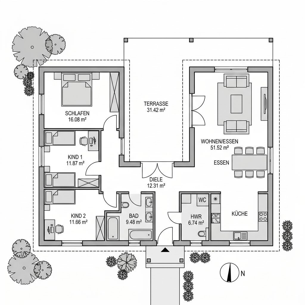 Grundriss Winkelbungalow Nordwinkel 122 von ScanHaus Marlow