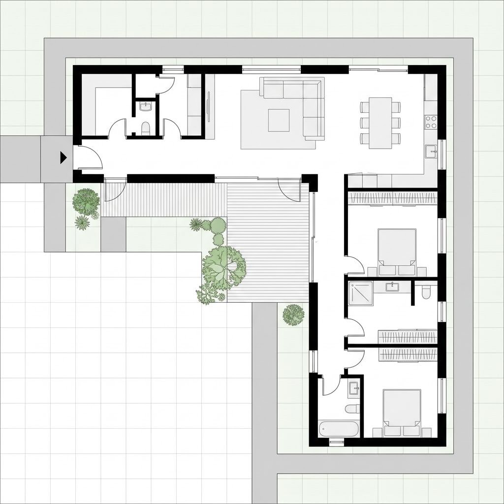 Grundriss Winkelbungalow WB 148 von ScanHaus Marlow