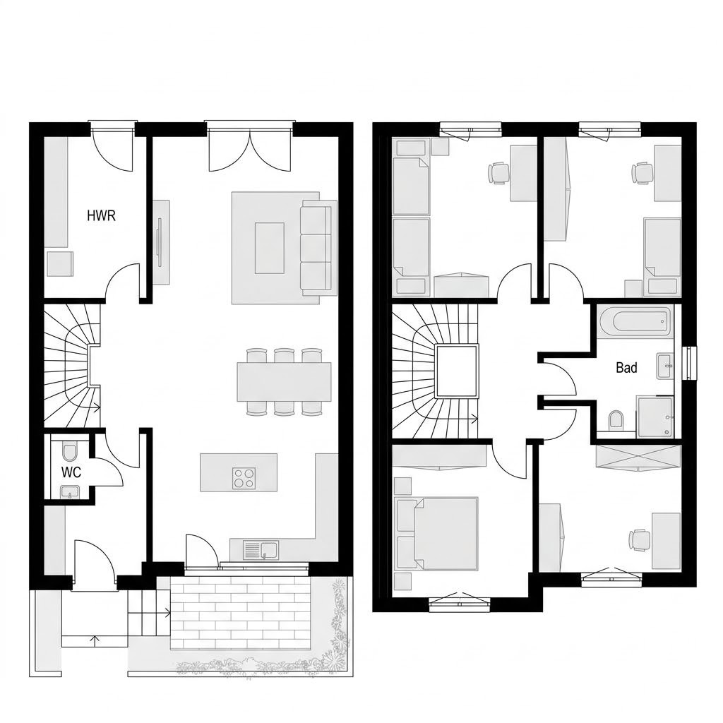 Grundriss Reihenmittelhaus Solitaire R134 – 134 m² Reihenhaus mit 5 Zimmern