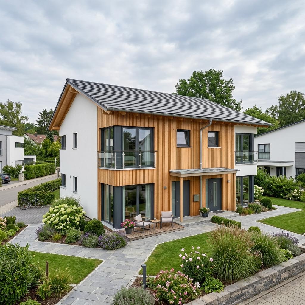 Doppelhaus Selecta Ausbau 122 von Schwabenhaus mit Pultdach — Ausbauhaus mit 122 m² je Hälfte