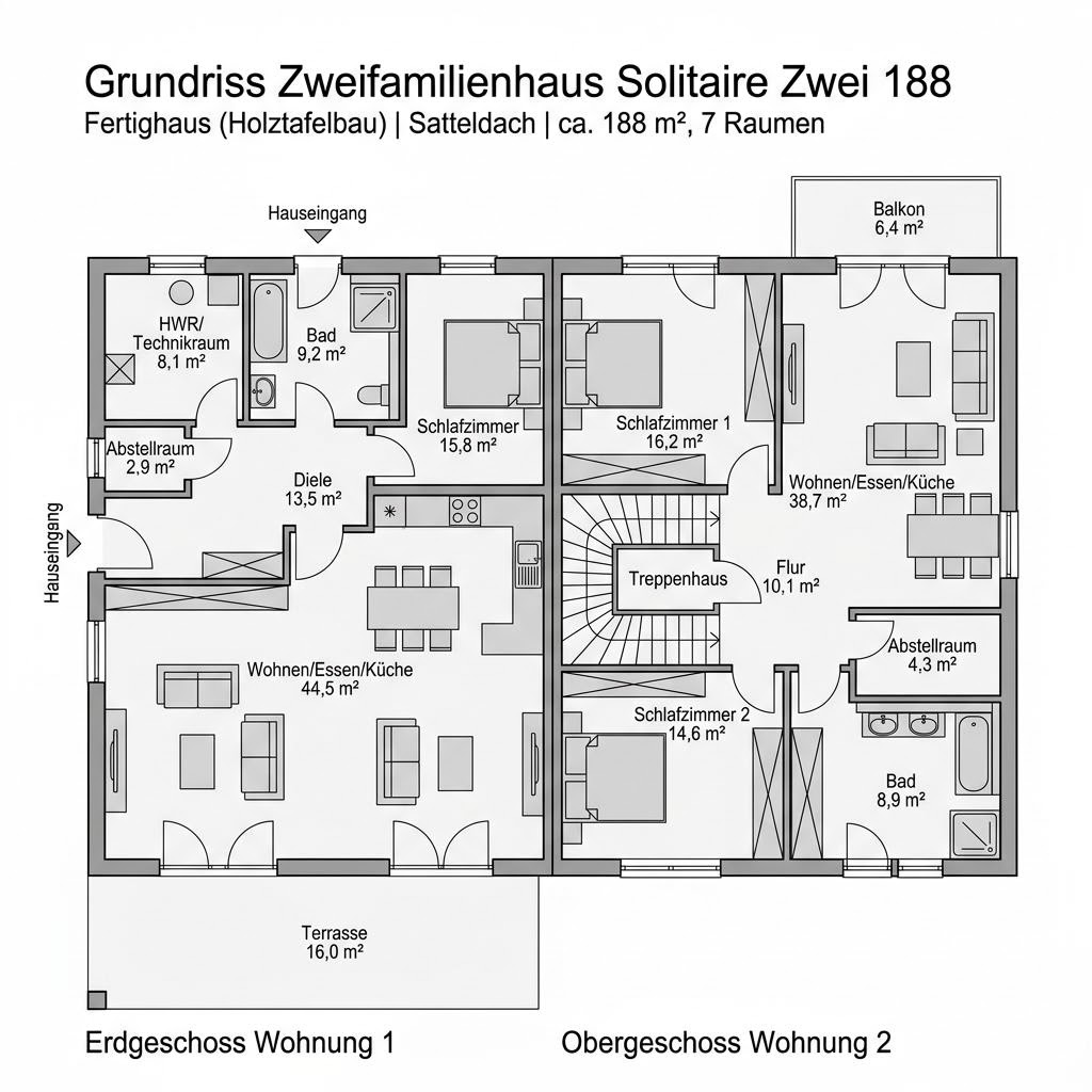 Grundriss Zweifamilienhaus Solitaire Zwei 188 von Schwabenhaus