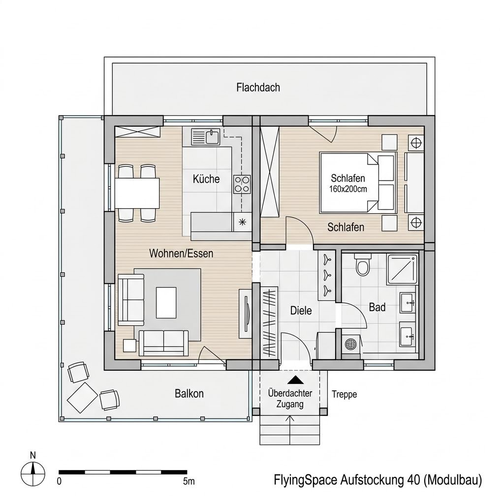 Aufstockung FlyingSpace Aufstockung 40 von SchwörerHaus — leichtes Holzmodul zur Dachaufstockung mit Flachdach und 40 m²
