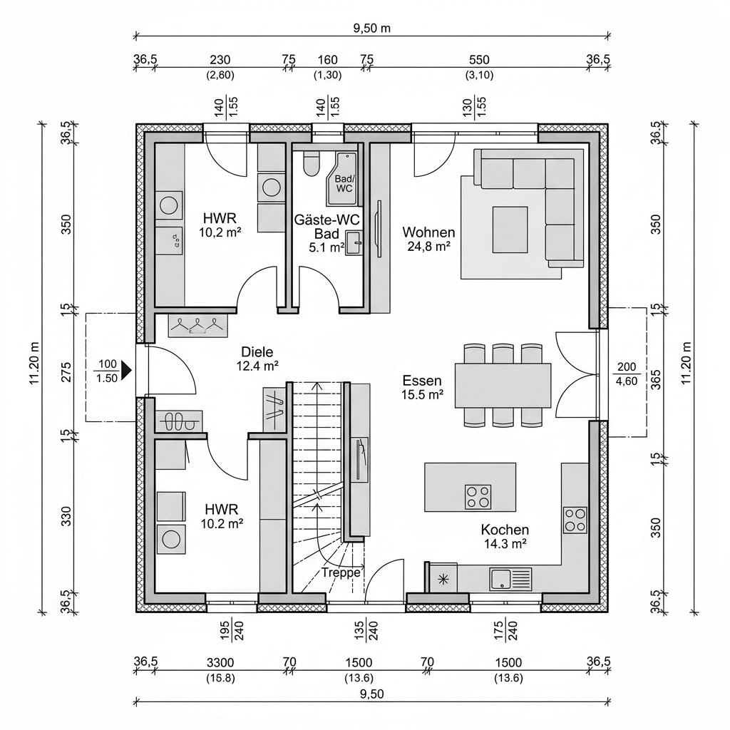 Grundriss Flair Flach 136 – 136 m² Einfamilienhaus mit 4 Zimmern
