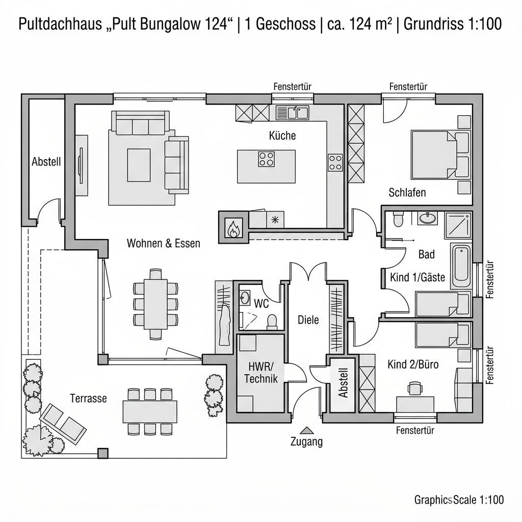 Grundriss Pult Bungalow 124 von SchwörerHaus