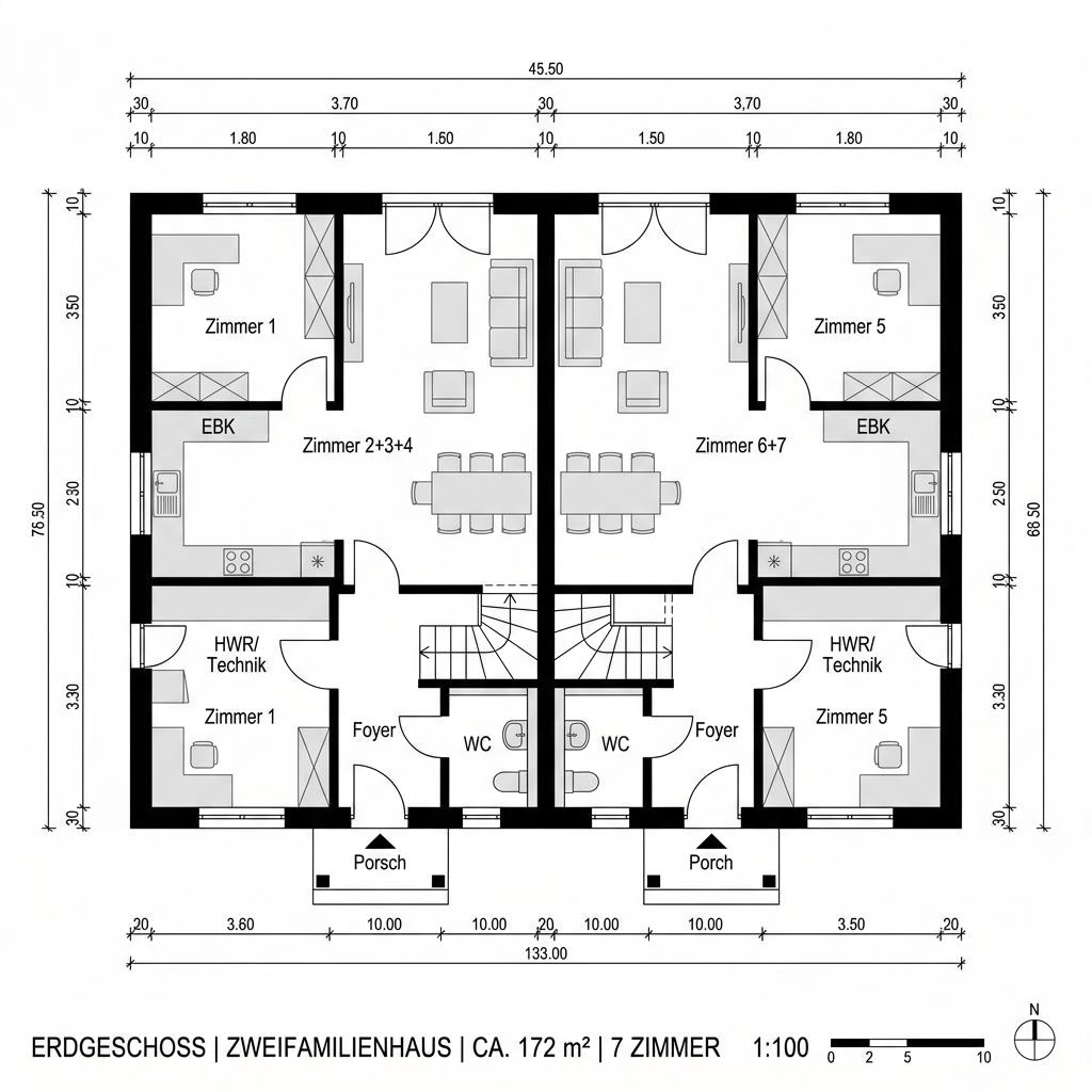 Grundriss E 20-172 Zweifamilienhaus von SchwörerHaus — 172 m², 7 Zimmer