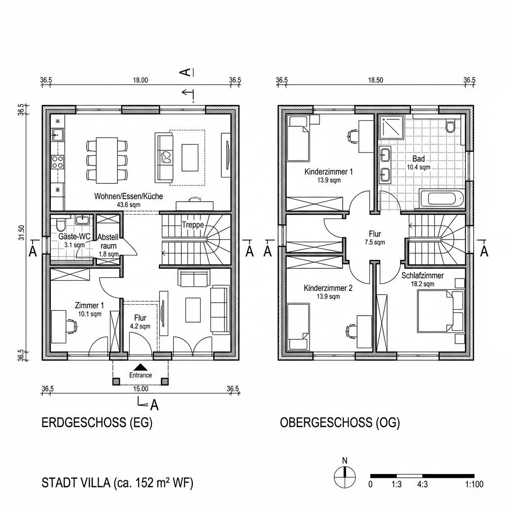 Stadtvilla CELEBRATION 152 V5 XL von Baudirekt Architektenhäuser — Massivhaus mit rund 152 m²