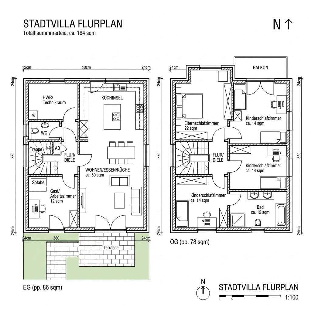 Stadtvilla Öko Stadtvilla 164 von Beilharz Haus — Fertighaus in Holztafelbau mit rund 164 m²