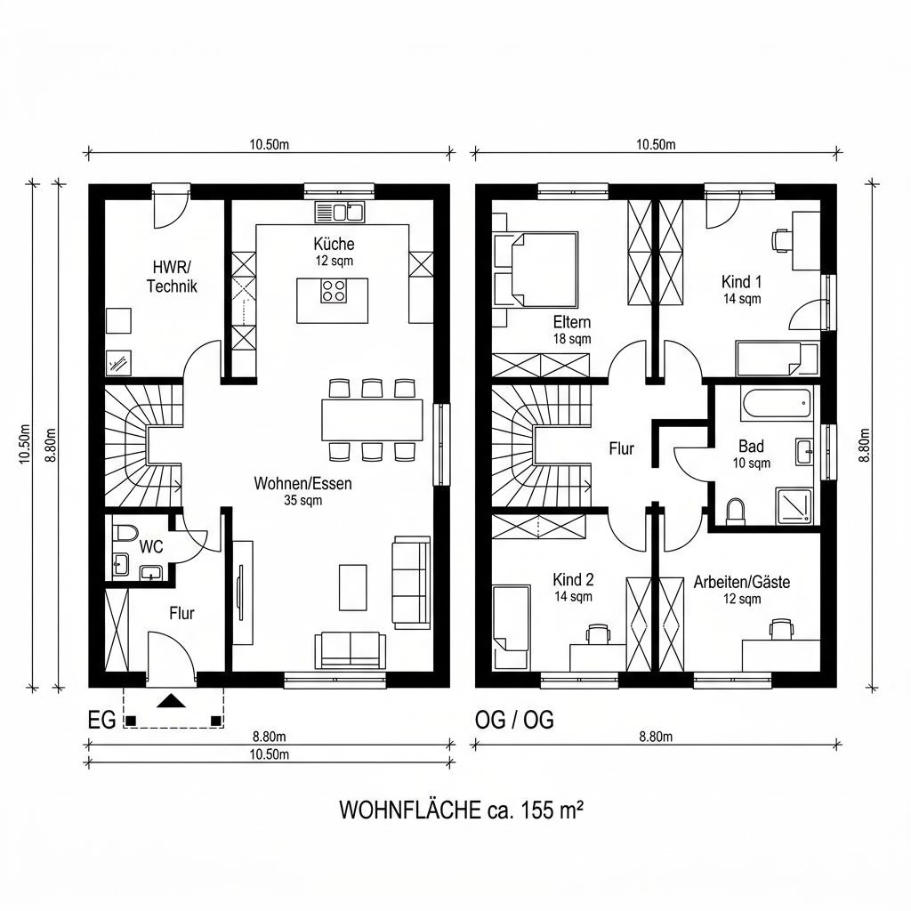 Stadtvilla Block 155 von Deutsche Neubau — Massivhaus mit Walmdach