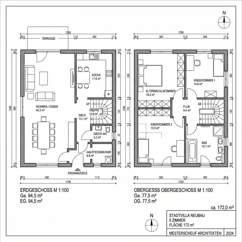 Stadtvilla Charakterhaus 172 Stadtvilla von Fertighaus WEISS — Fertighaus mit rund 172 m²
