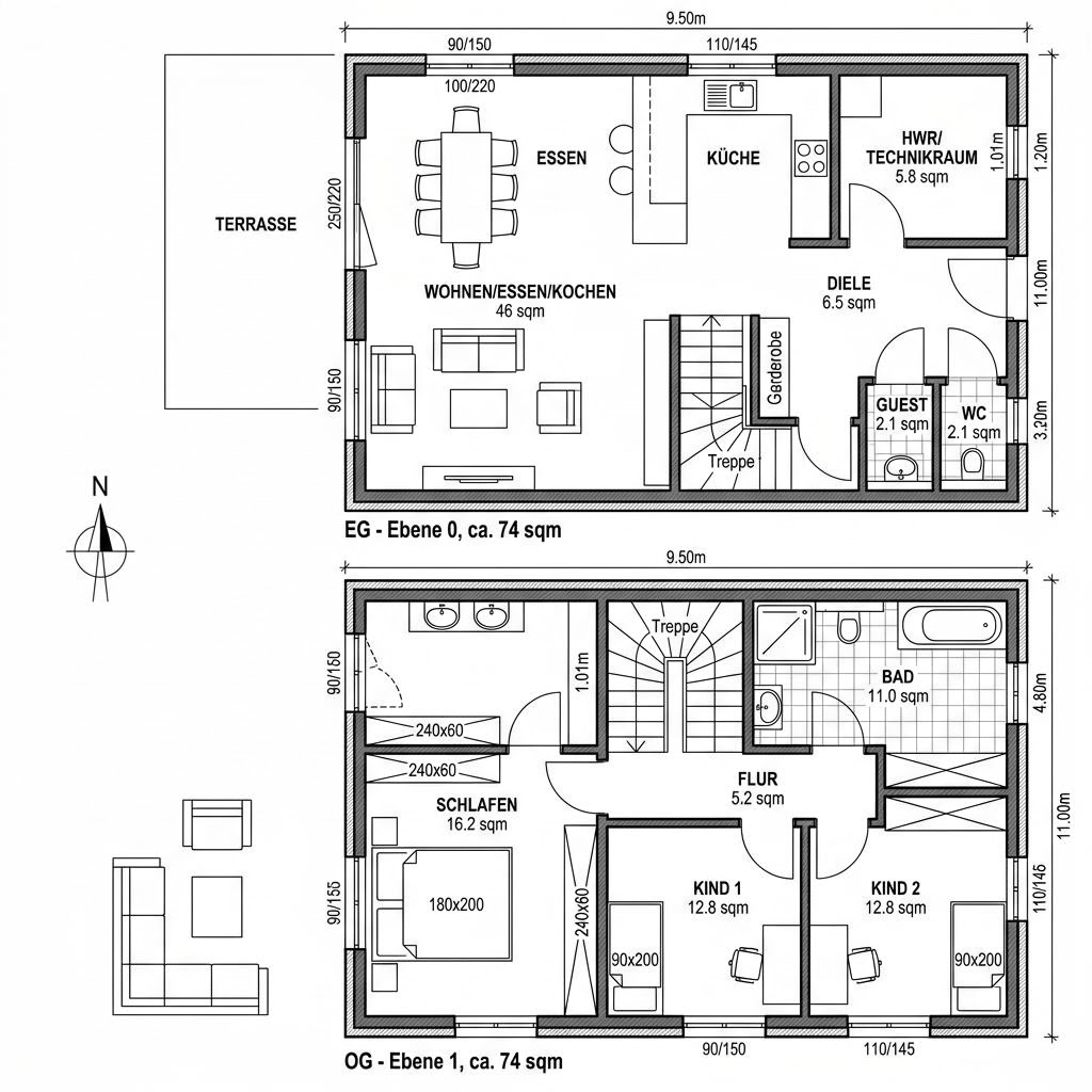 Stadtvilla Stadtvilla Zelt 148 von FIBAV Massivhaus — Massivhaus in Stein auf Stein mit rund 148 m²
