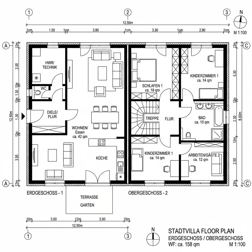 Stadtvilla Stadtvilla Ahorn 158 von Frammelsberger Holzhaus — Fertighaus in Holztafelbau mit rund 158 m²