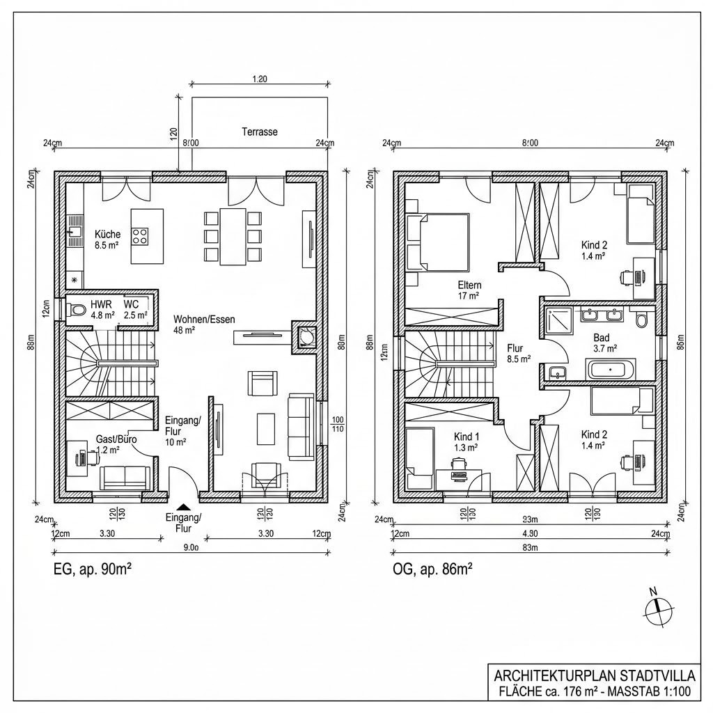 Stadtvilla Homestory Stadtvilla 176 von LEHNER HAUS — Fertighaus in Holztafelbau mit rund 176 m²