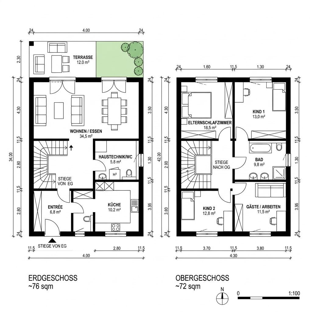 Stadtvilla Trend City 148 von OKAL Haus — Holztafelbau mit Walmdach und rund 148 m²